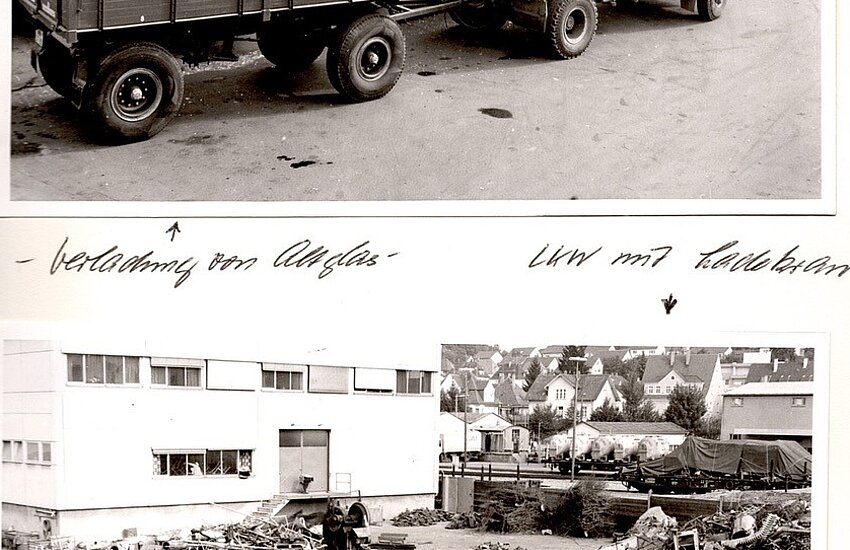 Ein historisches Foto von einem LKW Ladekran